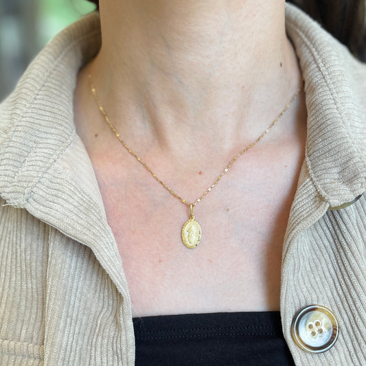 14KT Yellow Gold Matte St Charbel Oval Medal Pendant - LSJ