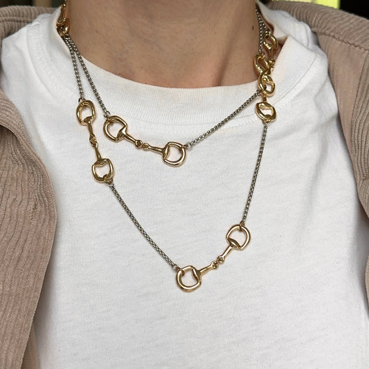 Estate Gold-Tone Hose Bit Station Box Chain Necklace 36"