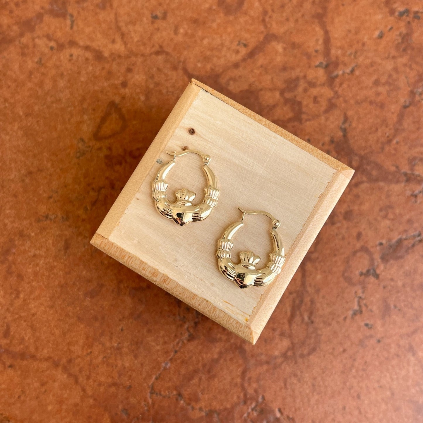 10KT Yellow Gold Celtic Claddagh Hoop Earrings 18mm