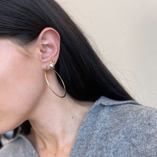 10KT Yellow Gold Shiny Finish Thin 1.50mm Small Hoop Earrings 51mm