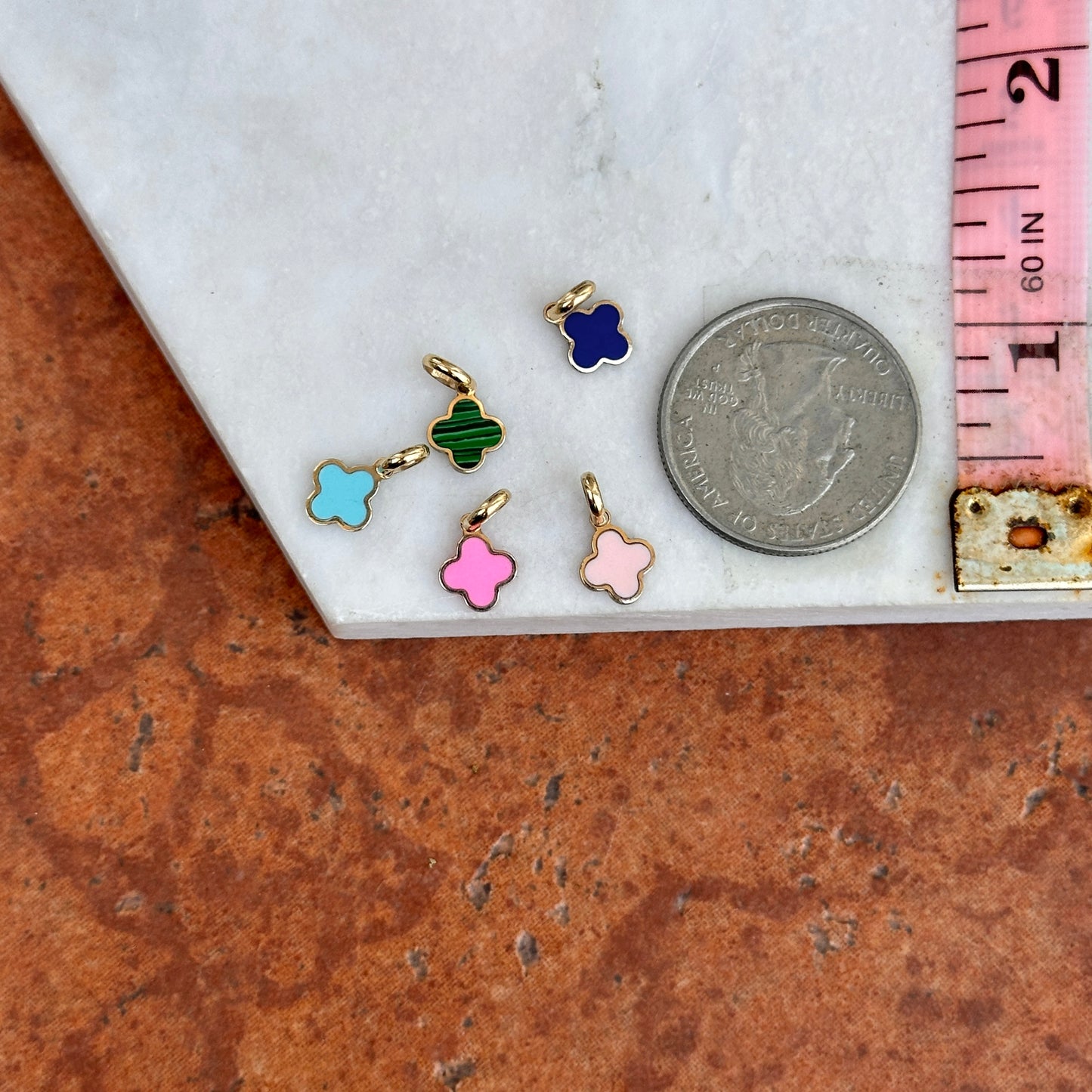 14KT Yellow Gold Mini 4-Leaf Blue Lapis Inlay Clover Pendant Charm 7mm