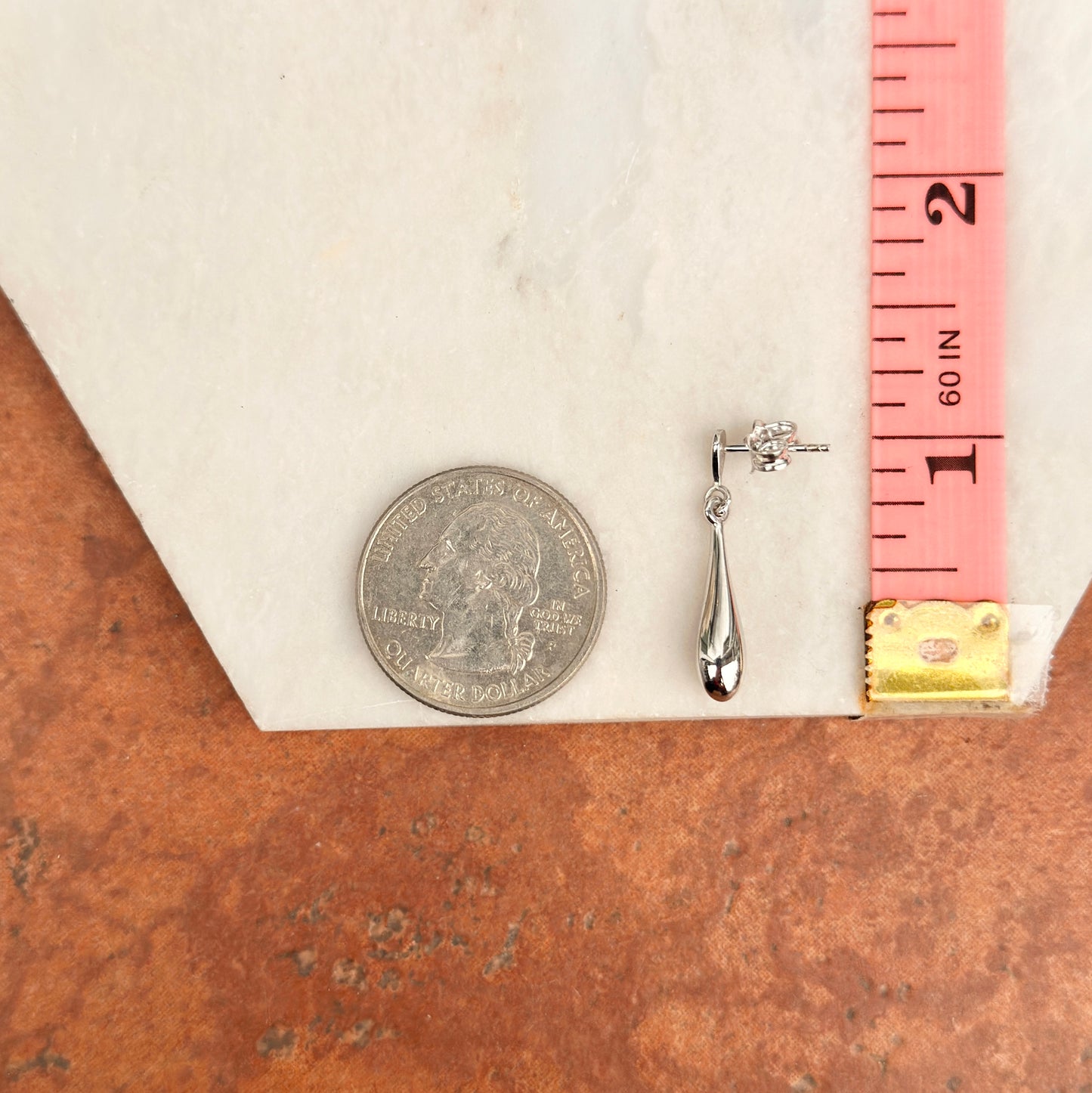 14KT White Gold Teardrop Sleek Dangle Earrings