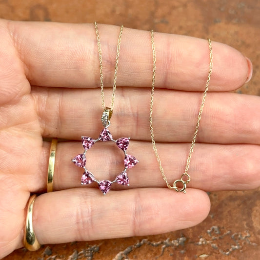 14KT Two-Tone White Gold Pink Tourmaline Round Pendant Chain Necklace