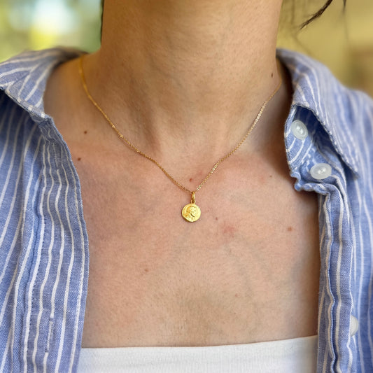 14KT Yellow Gold Christ the Redeemer Matte Medal Pendant Charm 10mm