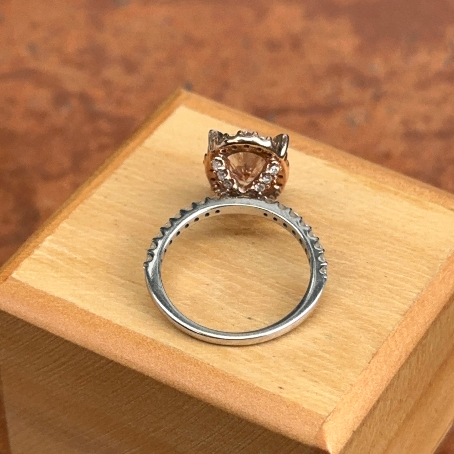 Estate 14KT Rose Gold Pink Oval 2 Carat Diamond Halo Ring