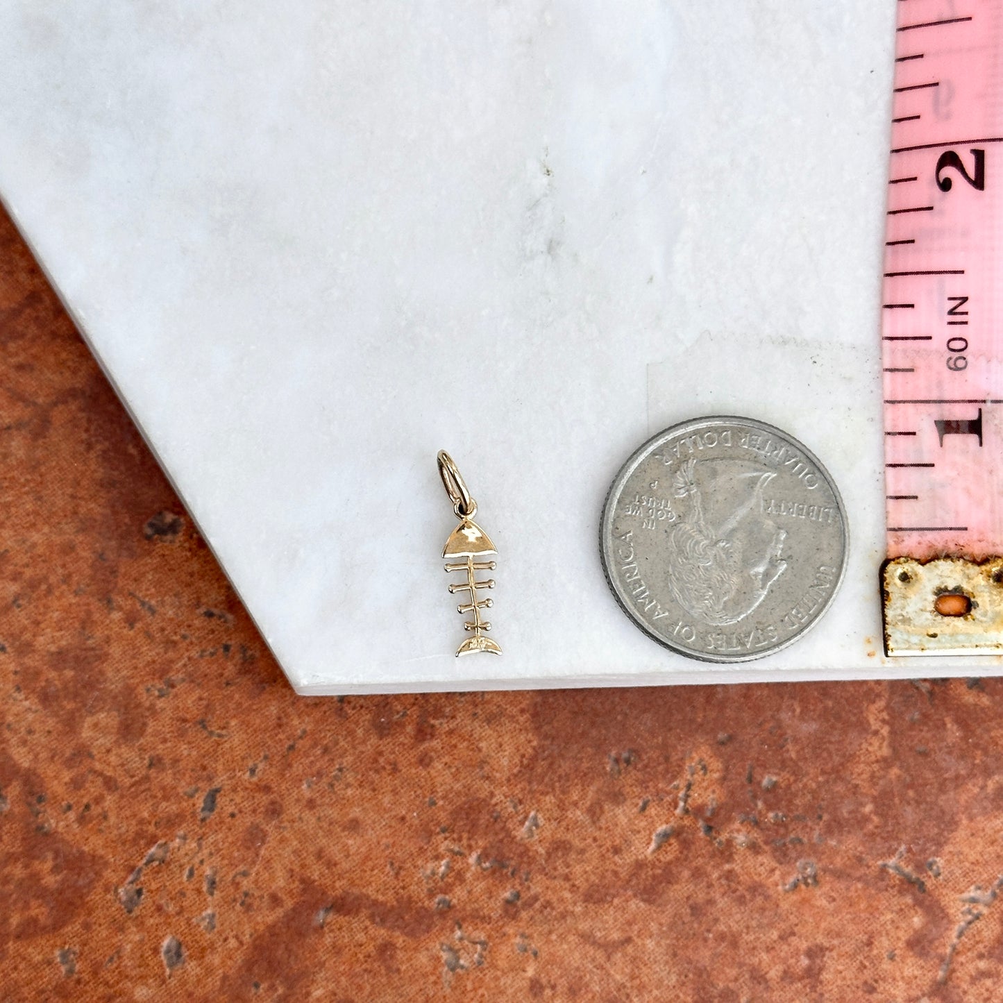 14KT Yellow Gold Fish Bone Pendant Charm