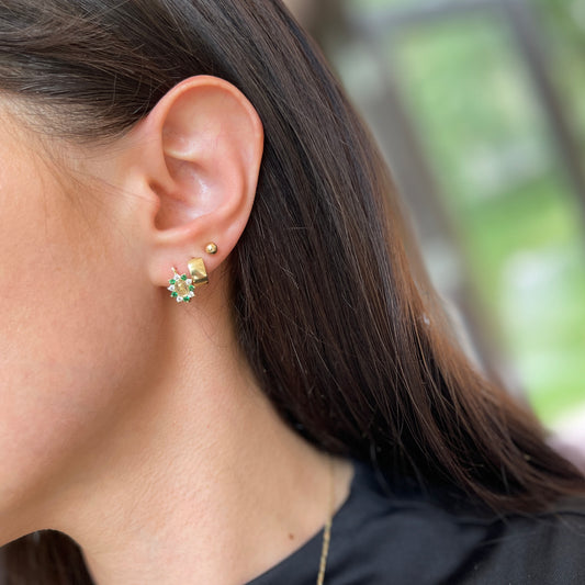 14KT Yellow Gold CZ Halo Mary Medal Lever Back Earrings