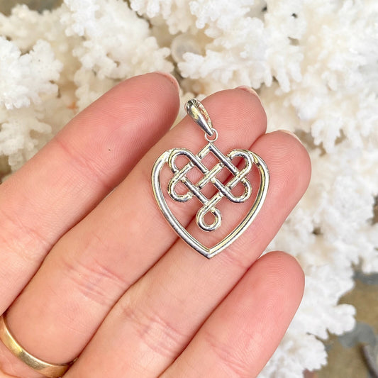 Sterling Silver & Polished Celtic Knot Weave Heart Pendant Charm
