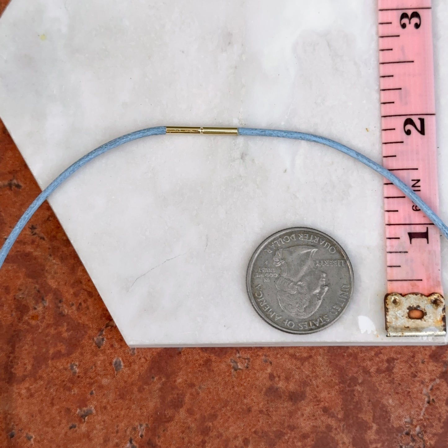 14KT Yellow Gold 1mm Light Blue Leather Cord Necklace