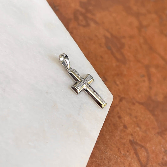 Sterling Silver Bubbled .003 CT Diamond Cross Pendant Charm Small