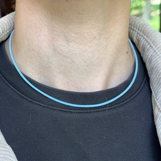 14KT Yellow Gold 1mm Light Blue Leather Cord Necklace