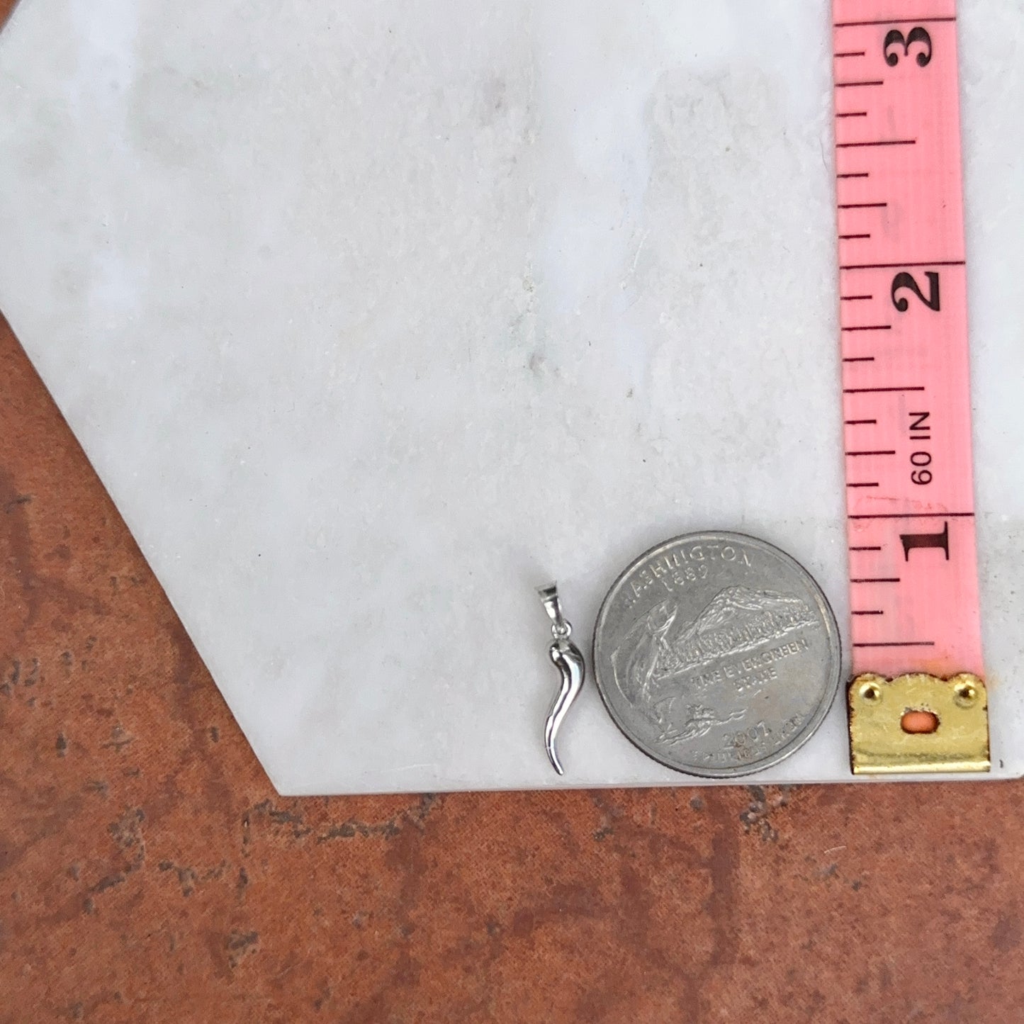 10KT White Gold "Cornicello" Italian Horn Small Pendant Charm