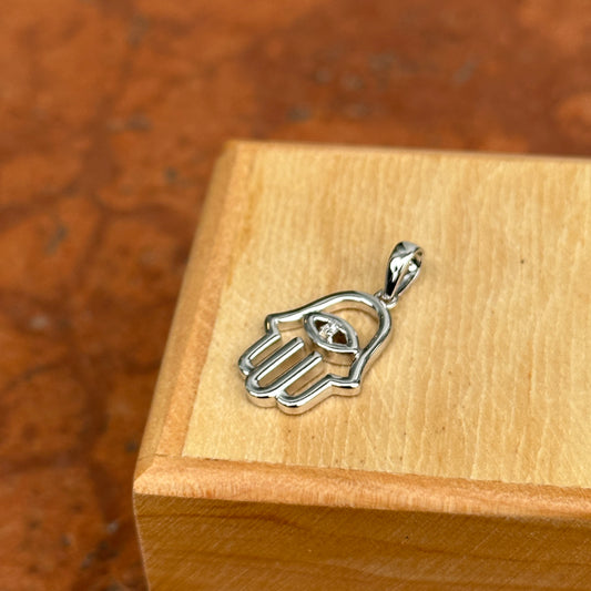 Sterling Silver CZ Open Design Hamsa Pendant Charm