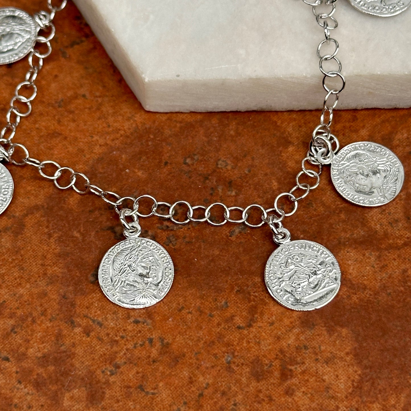 Sterling Silver Replica Roman Coin Charm Bracelet