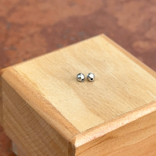 14KT White Gold Mini Diamond-Cut 3mm Round Ball Earring Charms