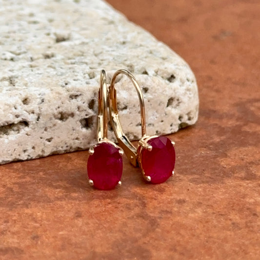 14KT Yellow Gold Faceted Oval Ruby Leverback Earrings