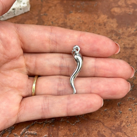 Sterling Silver Italian Horn Pendant Charm 30mm
