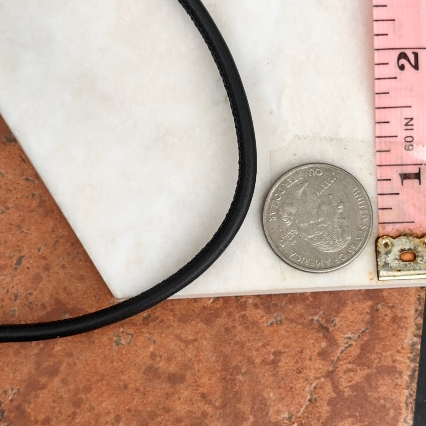 14KT Yellow Gold Black Leather Cord Necklace 17"- 19" Open Center for Pendant