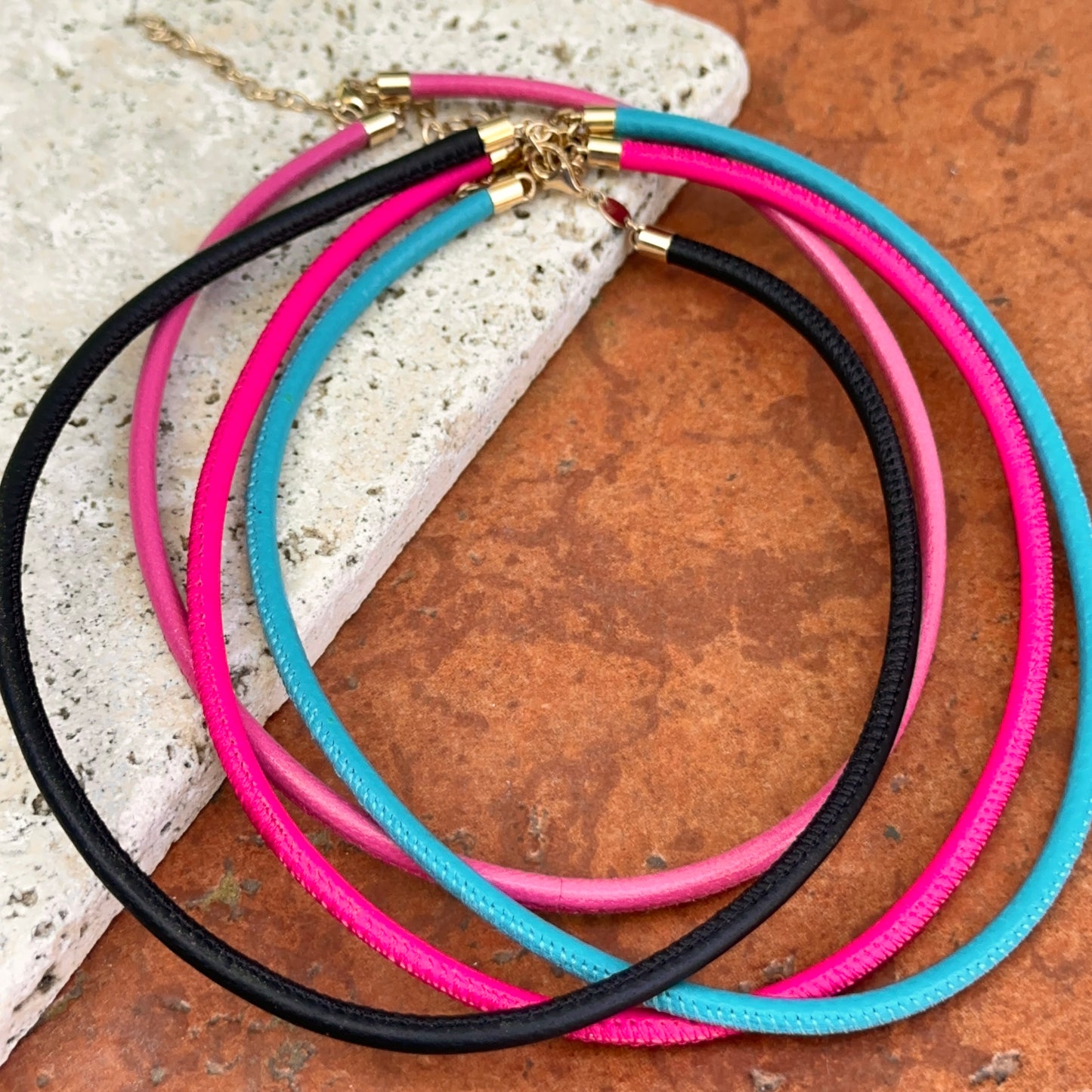 14KT Yellow Gold 3mm Black Leather Cord Necklace