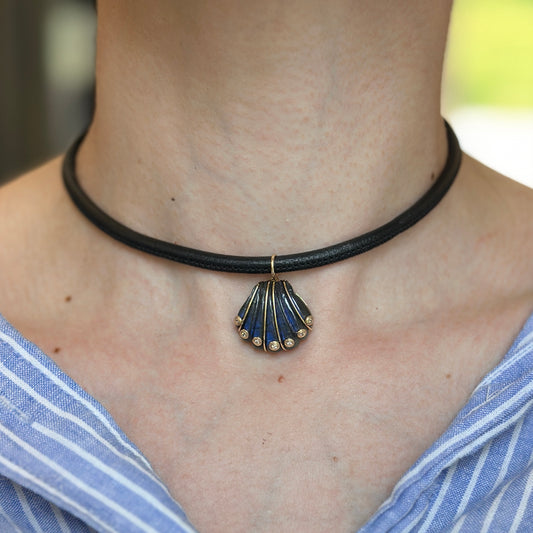 14KT Yellow Gold 4mm Black Leather Cord Necklace