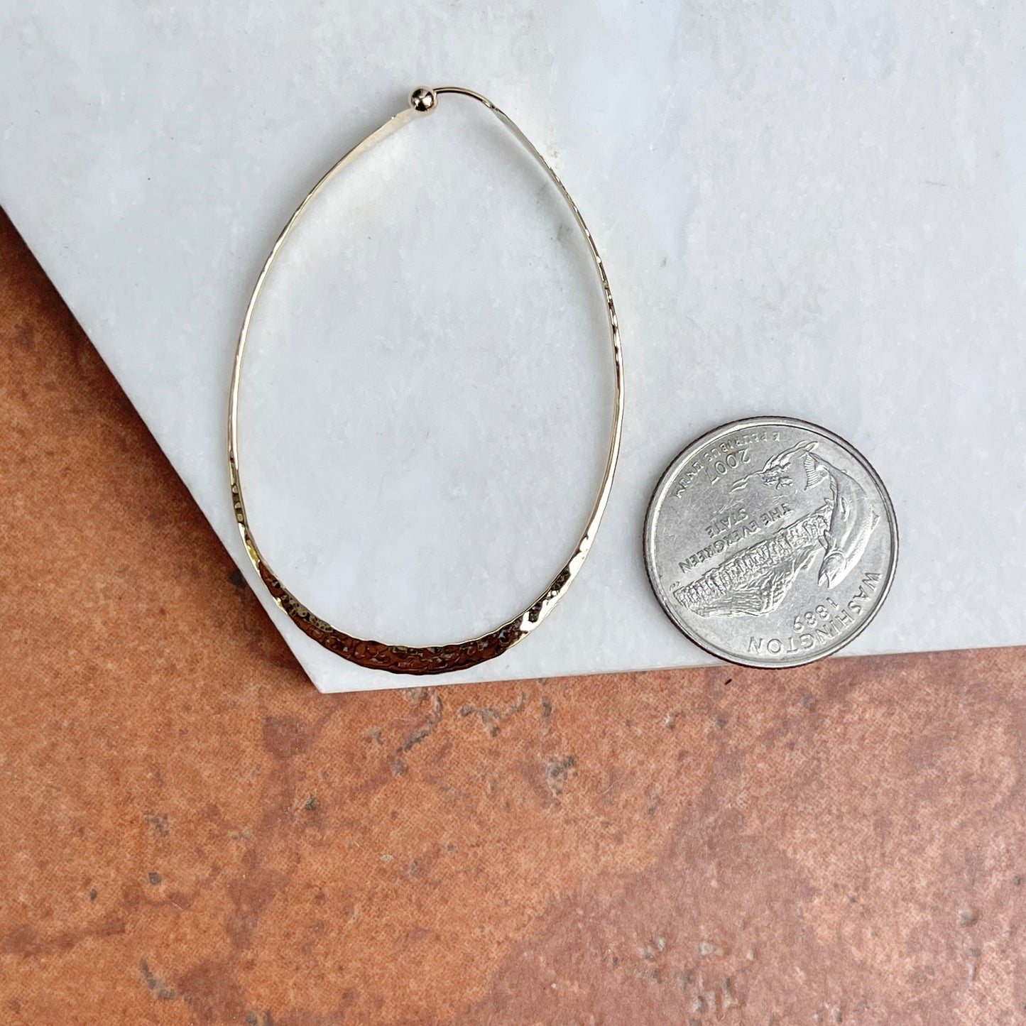 14KT Yellow Gold Oval Hammered Hoop Earrings 57mm