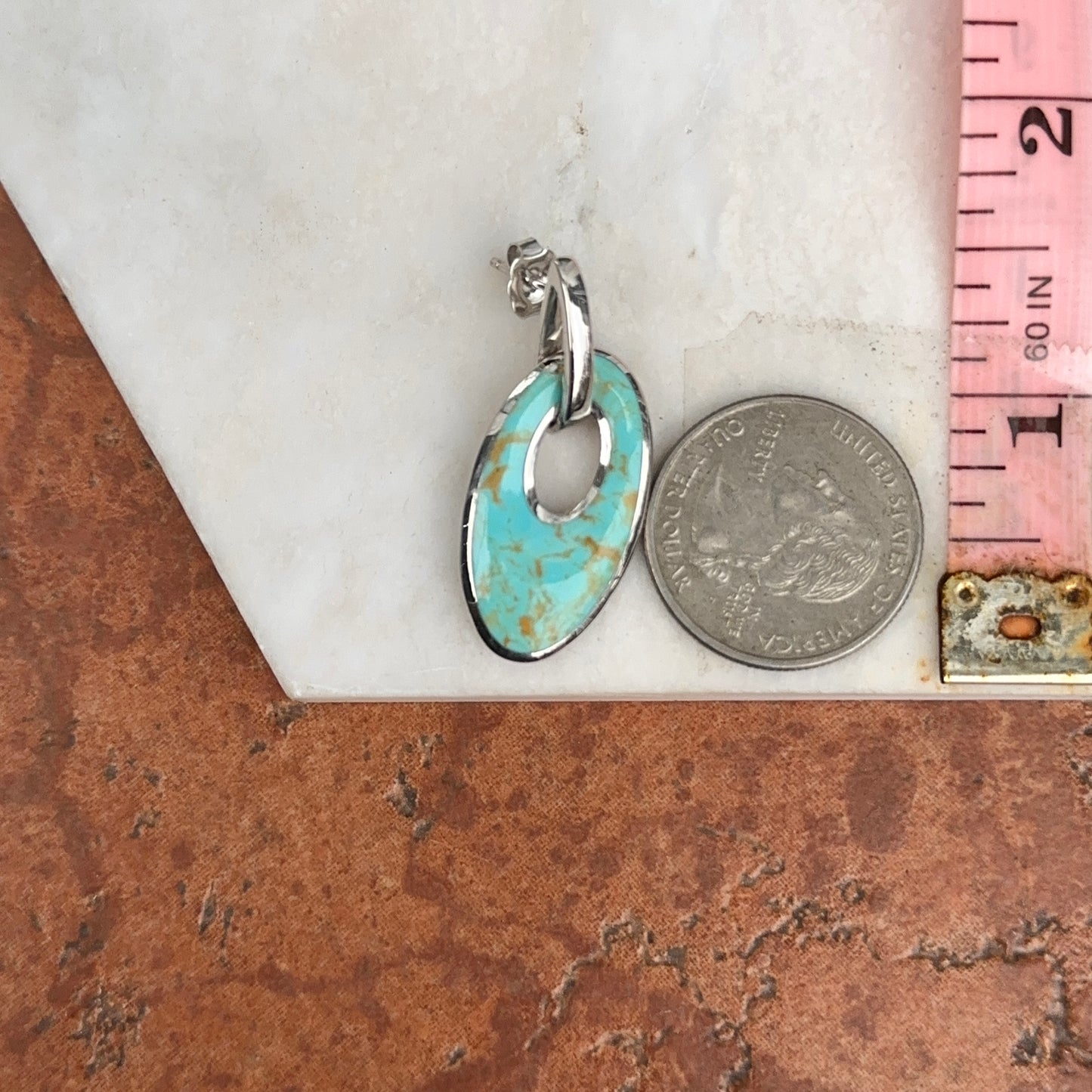 Sterling Silver Kabana Oval Turquoise Cut-Out Dangle Earrings