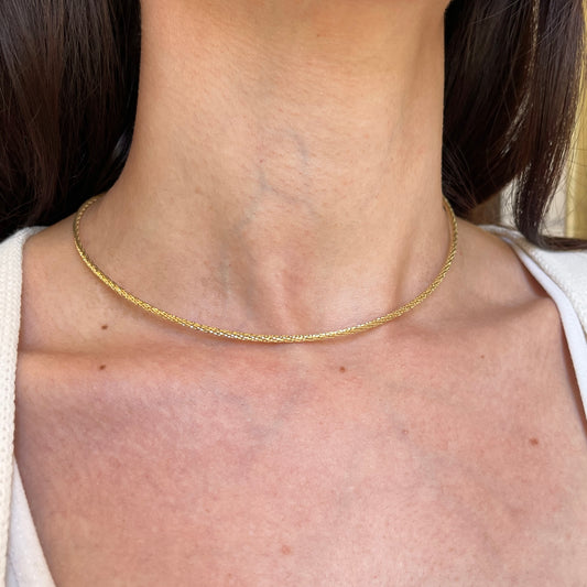 14KT Yellow Gold Diamond-Cut 2mm Twisted Neck Wire Collar Necklace