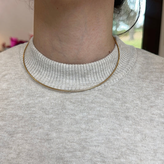 Estate 14KT Yellow Gold 1.5mm Stiff Round Wire Solid Necklace 16”