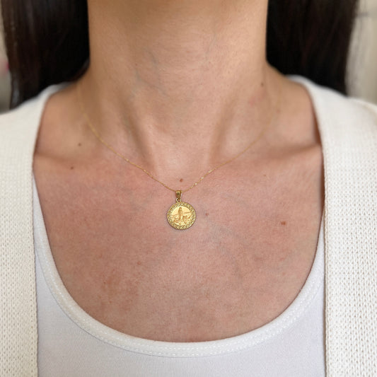 14KT Yellow Gold St Anthony Round Bubbled Edge Pendant Charm