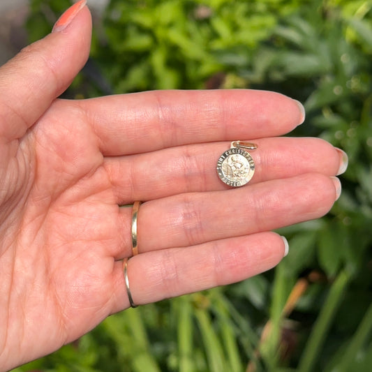 14KT Yellow Gold St Christopher Round Medal Pendant Charm 13mm