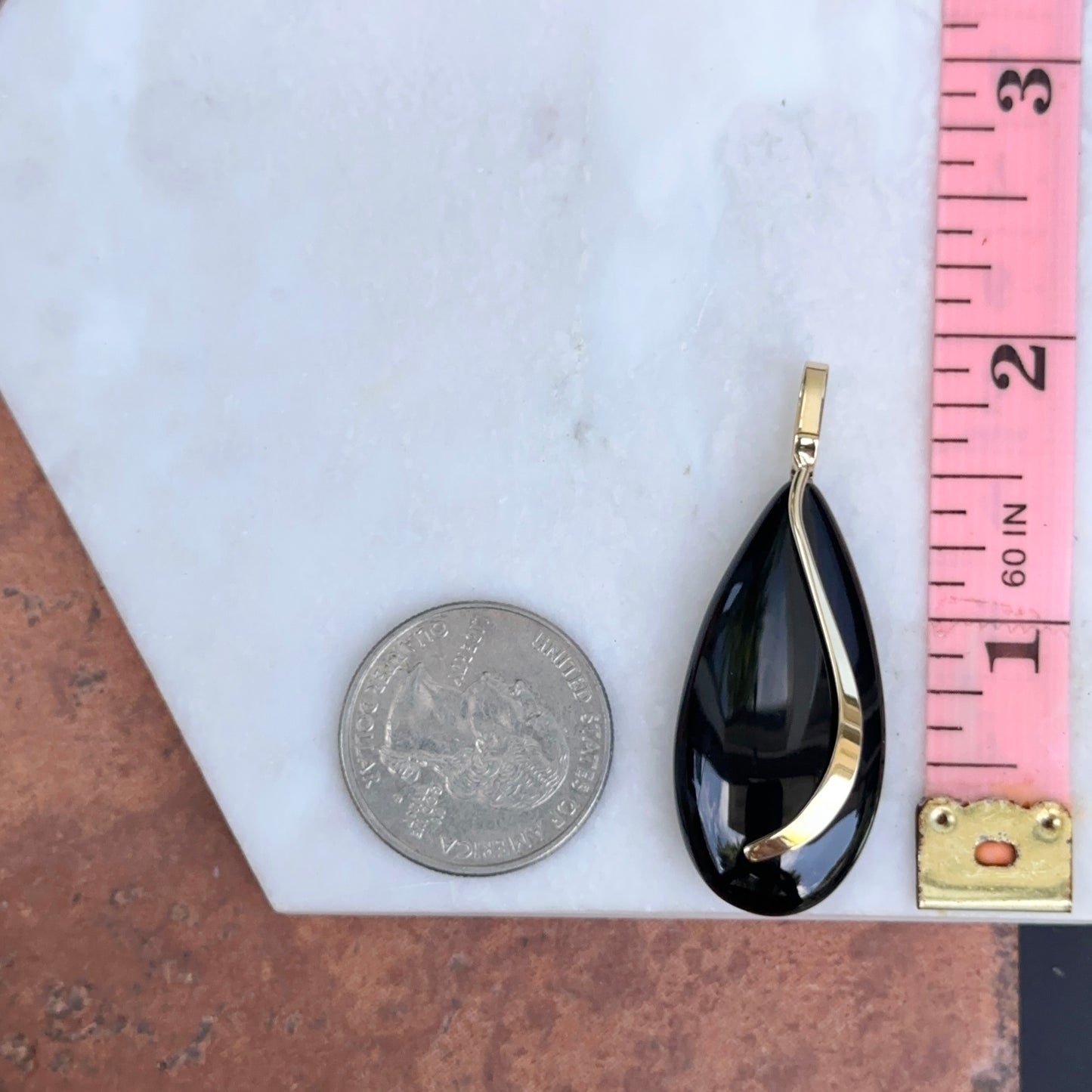 14KT Yellow Gold Genuine Teardrop Black Onyx Slide Pendant
