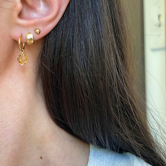 14KT Yellow Gold Checkerboard Citrine Dangle Hoop Earrings