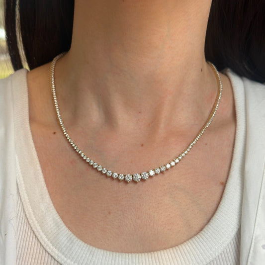 Estate 14KT Yellow Gold Lab Graduated Diamond Tennis Necklace 10 Carats 17”