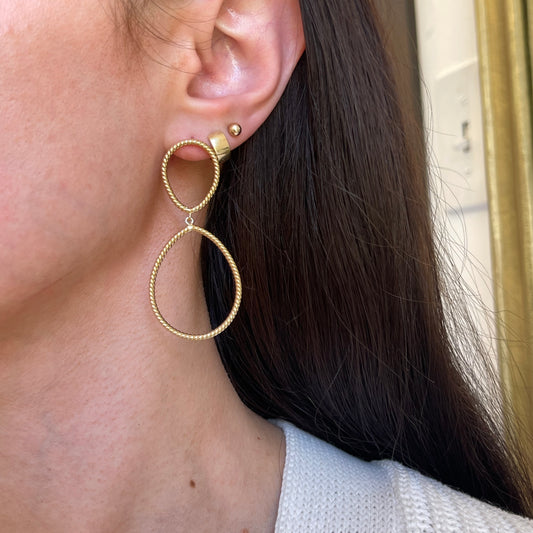 14KT Yellow Gold Rope Teardrop Dangle Earrings - LSJ