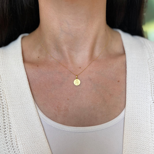 18KT Yellow Gold Matte St Anna Medal Pendant Charm 10mm