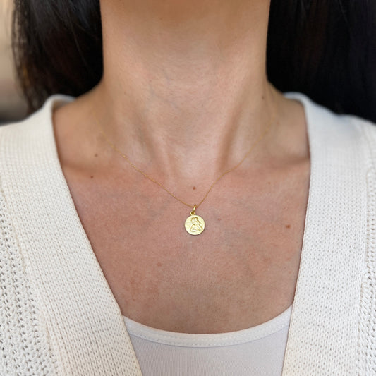 18KT Yellow Gold Matte Baby Angel Raphael Medal Pendant Charm 12mm