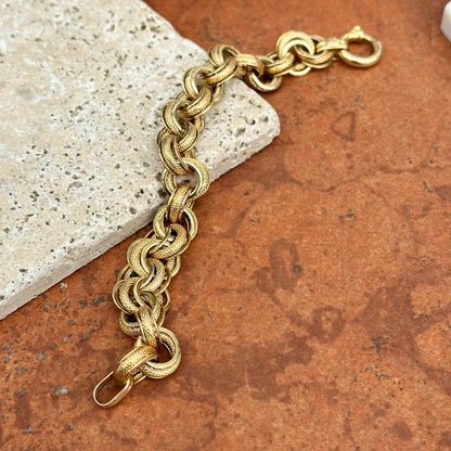 Estate 14KT Yellow Gold Textured Rolo Chain Toggle Clasp Bracelet