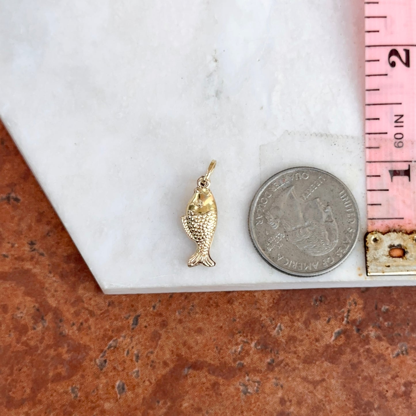 14KT Yellow Gold Fish Puffed Pendant Charm 15mm Mini