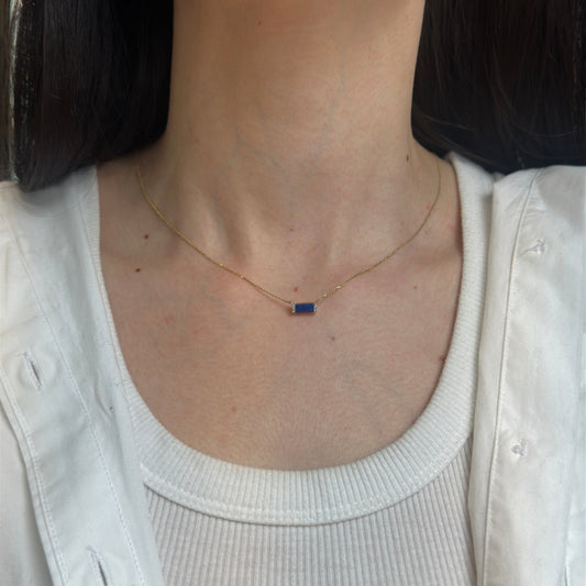 Estate Yellow Gold Blue Lapis Lazuli + Diamond Pendant Chain Necklace