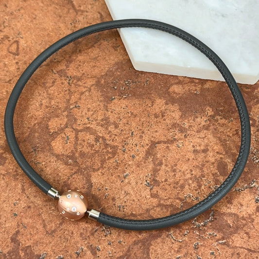 Grey Stitched Leather + Stainless Steel 5mm Swap Necklace