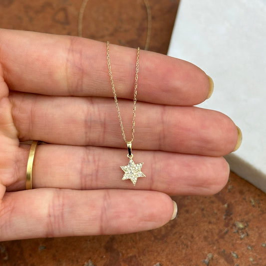 14KT Yellow Gold Pave Diamond Star of David Pendant Charm Slide Chain Necklace