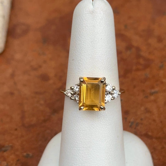 Estate 14KT Yellow Gold Emerald-Cut Citrine + Diamond Statement Ring