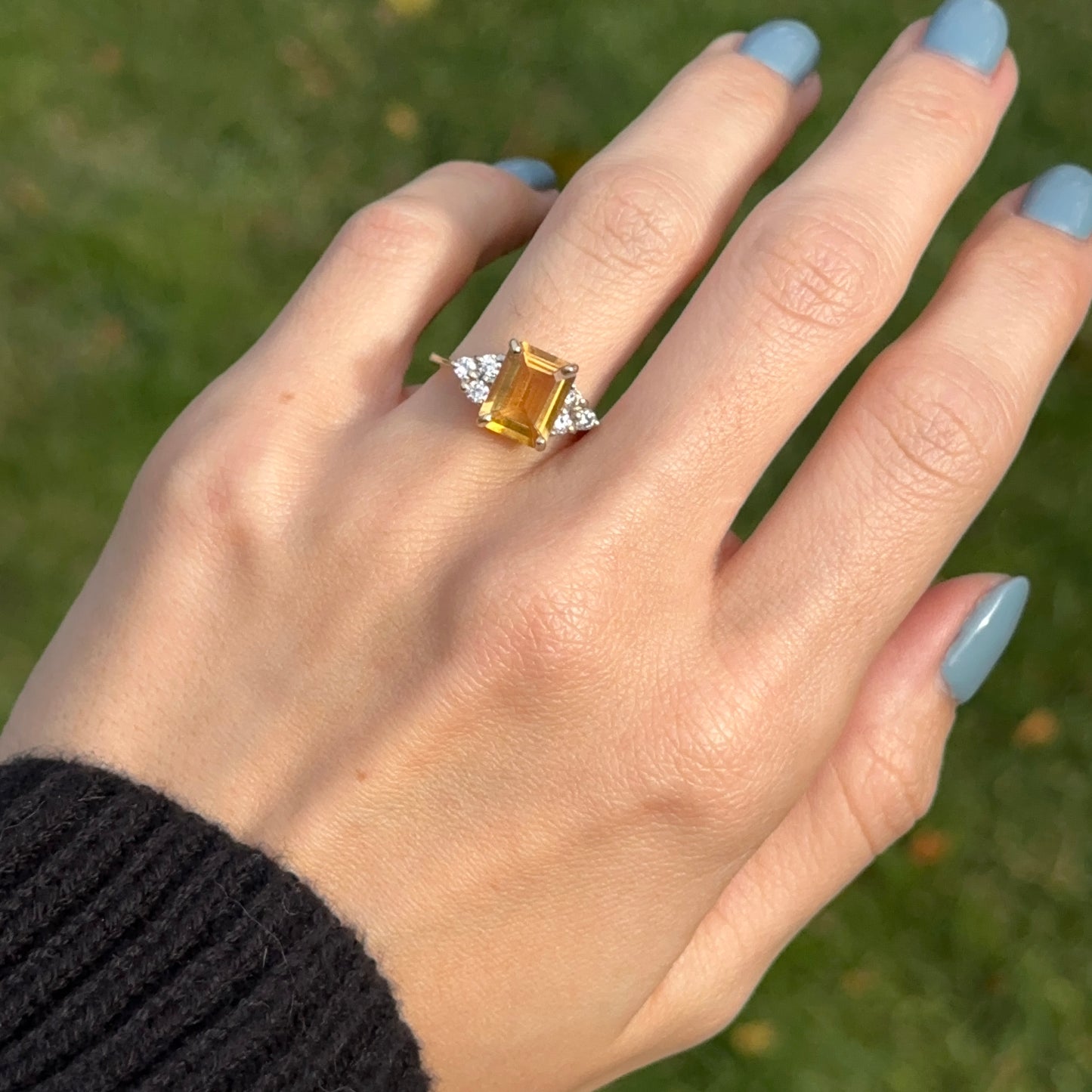Estate 14KT Yellow Gold Emerald-Cut Citrine + Diamond Statement Ring