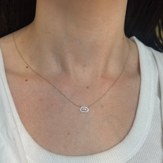 10KT Yellow Gold Pave Lab Diamond Small Pendant Charm Slide Chain Necklace