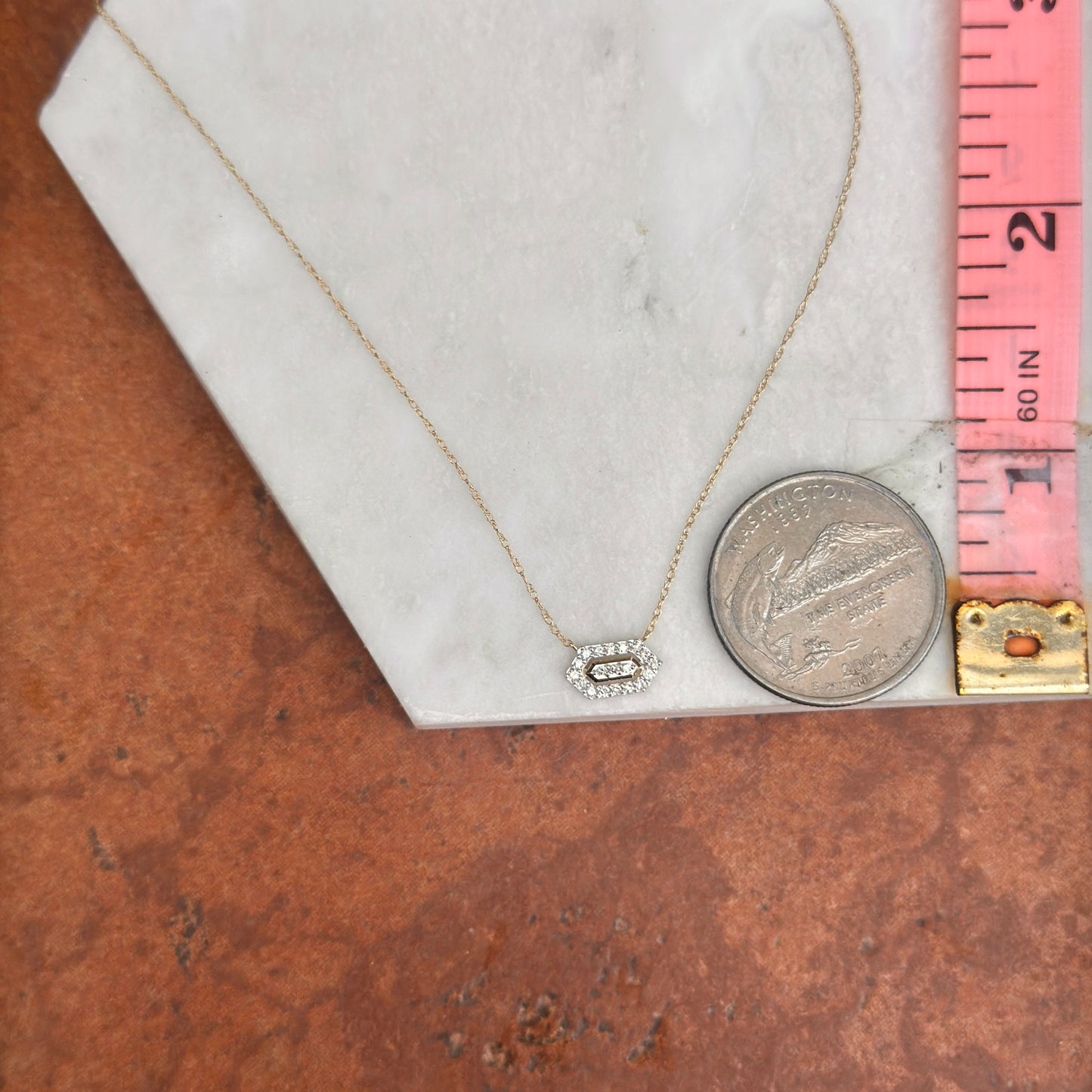 10KT Yellow Gold Pave Lab Diamond Small Pendant Charm Slide Chain Necklace