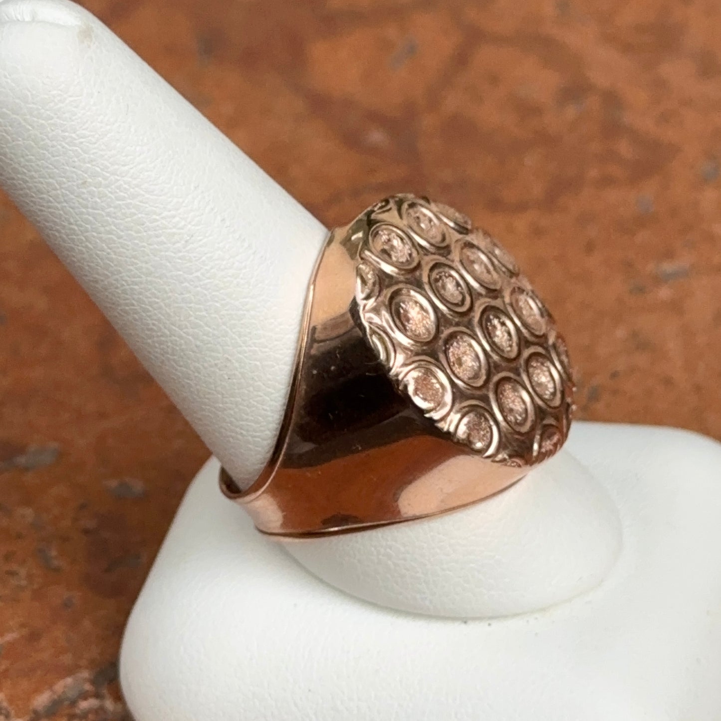 Estate 14KT Rose Gold Textured Circle Design Band Ring - LSJ