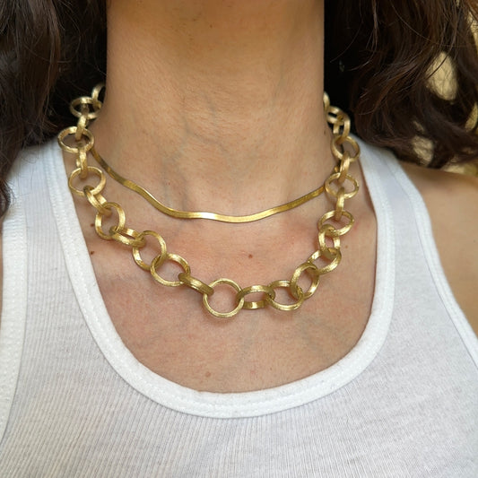 14KT Yellow Gold Matte 17mm Round Rolo Large Links Chain Necklace - LSJ
