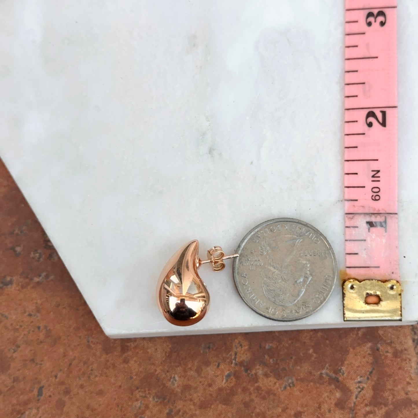 18KT Rose Gold Tapered Teardrop Puffed Earrings 21mm