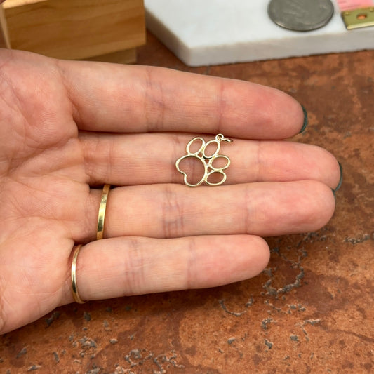 14KT Yellow Gold Outline Paw Print Charm Pendant
