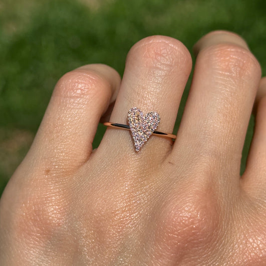 Estate 14KT Rose Gold .17 CT Pave Diamond Heart Ring